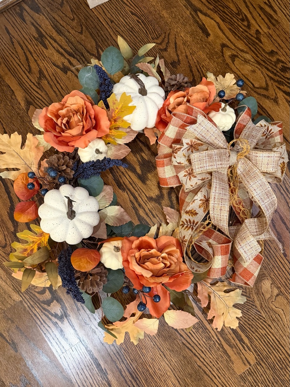 Autumn Pumpkin & Rose Holiday Wreath - Orange and White